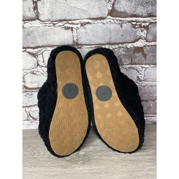 UGG Fluff Yeah Black Sheepskin Fur Slingback Slippers Sandals Women’s 8M US/39EU - Picture 6 of 16